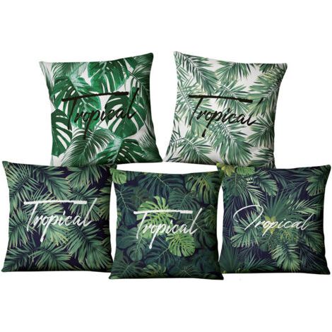 Sollbry Feuilles tropicales vertes housses de coussin 4545 cm ensemble de 5 taies d'oreiller carrées décoratives palmier d'été housses de coussin d'été taie d'oreiller pour la décoration de canapé à l (1/4)