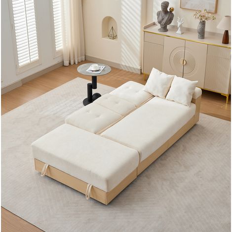 Schlafsofa mit Stauraum, Rückenlehne 3-fach verstellbar, 217 x 110 x 90 cm, Chenille beige OKMYHOME (1/5)