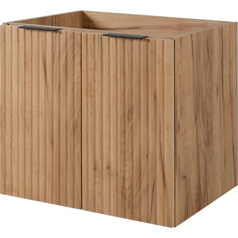 Furnidea - Meuble suspendu sous lavabo FLOW CHÊNE 60 cm - 2 portes - façades rainurées (1/5)