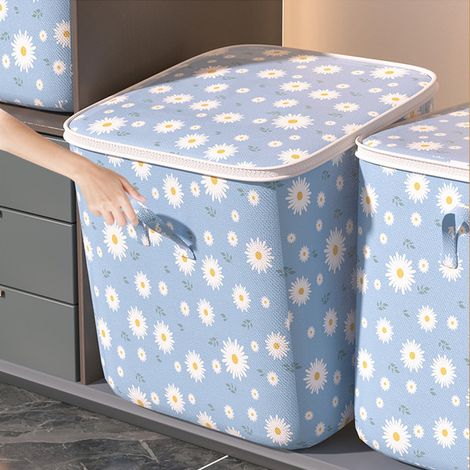 Sac De Rangement Avec Fermeture Eclair - Tissu Non Tissé - Pour Literie Couvertures Vêtements - Capacité Élevée - Motif Daisy - 1 Pièce (1/5)