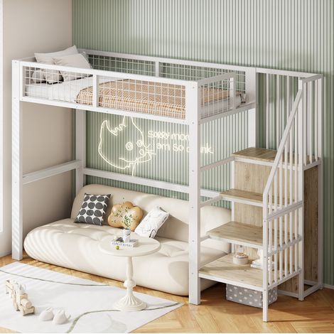 letto contenitore 90x200 scala armadio metallo bianco OKMYHOME (1/5)