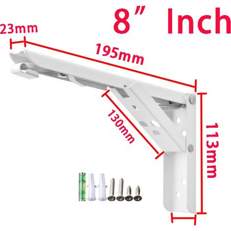 (20 cm Blanc-FR) 2 supports d'étagère pliables noirs, robustes et blancs, pour table, bureau, camping-car, voiture, gain de place. (1/5)
