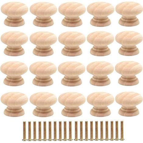 Set di 20 pomelli rotondi in legno da 35 mm per cassetti, maniglie per mobili per ante di armadi, con viti incluse.