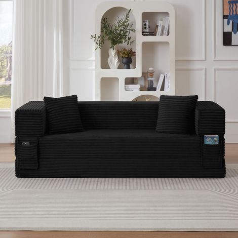 Sofá cama sin armazón, de pana, de forma cuadrada, diseño de dos niveles, convertible en cama, ideal para apartamentos y habitaciones grandes. (1/5)
