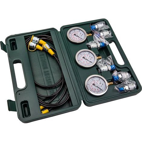 Kit di manometri per test di pressione idraulica, con scale di pressione multiple, in acciaio inossidabile resistente, set completo di raccordi. (1/5)
