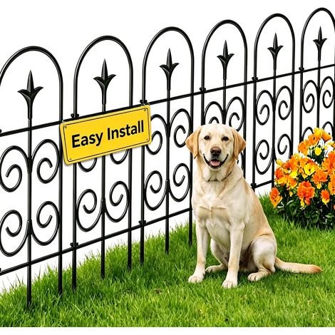 Clôture de Jardin en Métal 81cm(H) x 41cm(L) (8 Panneaux, Longueur Totale 3.3m) Creusage Barrière pour Animaux Clôture Métallique Décorative pour Chien Cour Terrasse Extérieur Noir (1/5)