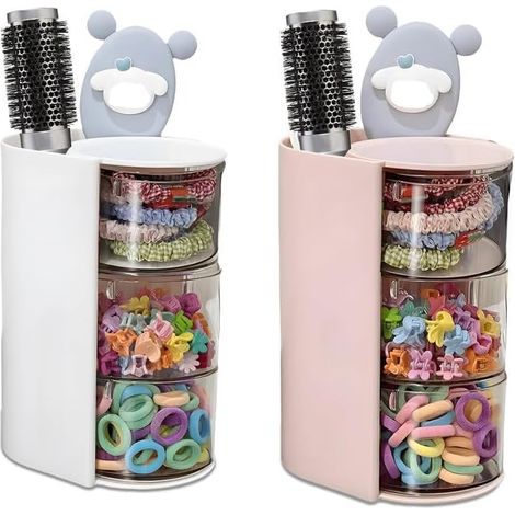 3-lagiger, transparenter Organizer für Haaraccessoires, Schmuckorganizer aus Kunststoff, Aufbewahrungshalter für Haarbänder, um 180° drehbarer Organizer für Haarkabel