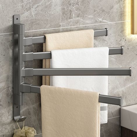Porte-serviettes pivotant noir sans perçage pour montage mural, barre d'angle à 3 bras pour salle de bain et espace limité (1/5)