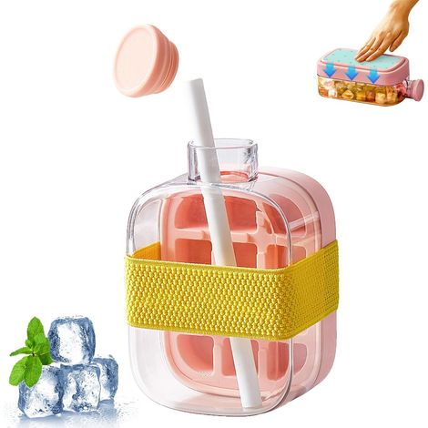 1 Bouteille à Glaçons 2 en 1, Libération One-Touch, Paille Intégrée, PP et Silicone, Pour Maison et Pique-Nique (1/5)