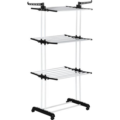 AMXCNOY Étendoir à linge, étendoir tour à roulettes, 4 niveaux extensible, étendoir sur pied, noir, 73 x 45,5 x 177cm pour séchage gain de place (1/5)