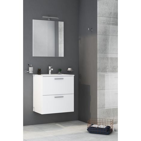 Vitra – Ensemble meuble lave-mains 79x61x39,5 cm – Lavabo céramique avec trop-plein – Miroir avec éclairage LED – MIASET80B (1/8)