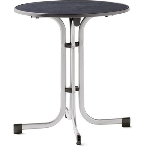 SIEGER Tavolo pieghevole con piano MECALIT®-PRO, struttura in grafite, piano in marmo ardesia antracite ca. 70 cm Ø