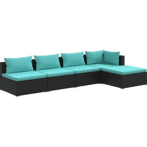 Salon de jardin 5 pcs Contemporain, Ensemble repas de jardin, avec coussins Résine tressée Noir OIB8564E (1/2)