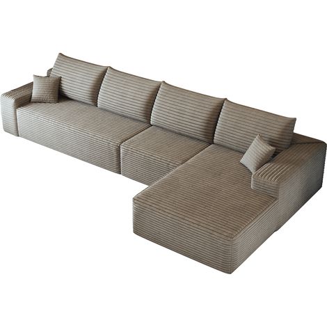 Divano Angolare Modulare 3 Posti, Seduta Profonda, Senza Montaggio, Tessuto a Coste, Cammello, 270 × 175 × 83 cm (1/5)