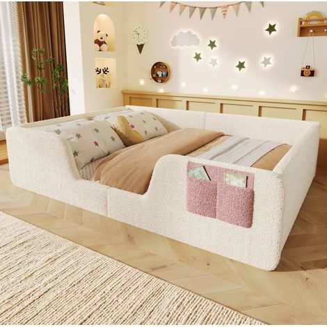 Cama infantil tapizada con barandas extraíbles OKMYHOME (1/5)