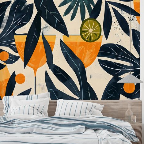 Papier Peint Tropical - Cocktail et Feuilles - 150 x 250 cm (1/2)