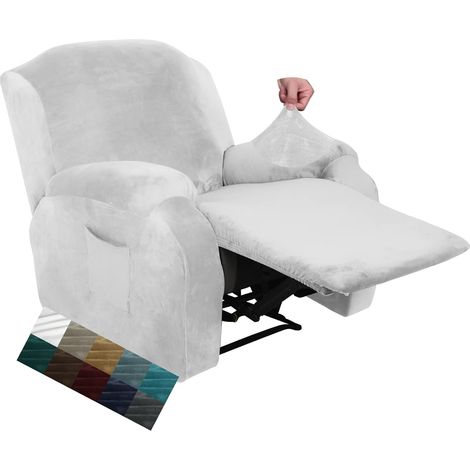 CHELZEN Velvet 4 pièces Housse de Chaise Longue en Peluche élastique séparée avec Poches latérales (Blanc) (1/5)