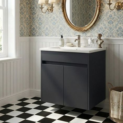 Vitra S50+ Wall Hung 2-Door Vanity Unit with Basin 800mm Wide - Anthracite High Gloss