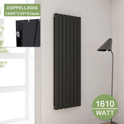 ELEGANT Design Heizkörper Anthrazit Flachheizkörper Heizung Vertikal Doppellagig 1600x539mm