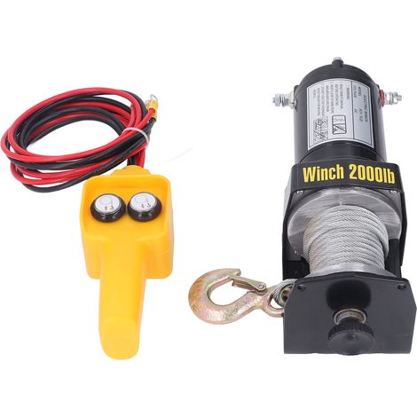 Treuil électrique 2000LBS avec câble en acier, crochet en alliage, moteur 24V, kit complet pour remorque et SUV. (1/5)
