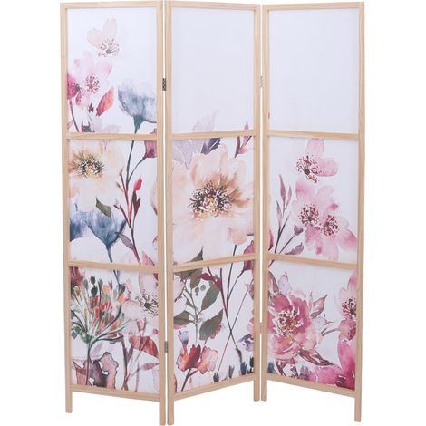 [NEUWERTIG] Paravent HHG-674, Trennwand Sichtschutz Raumtrennung Naturmotive Holz MVG Polyethylen 170x137cm Blumen