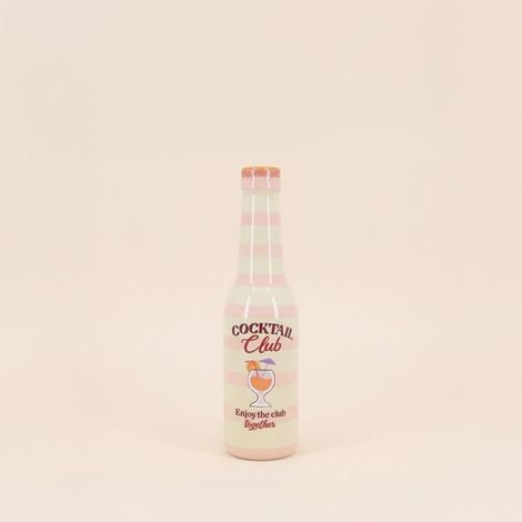 Vase bouteille cocktail club rayé beige et rose, H24cm (1/5)