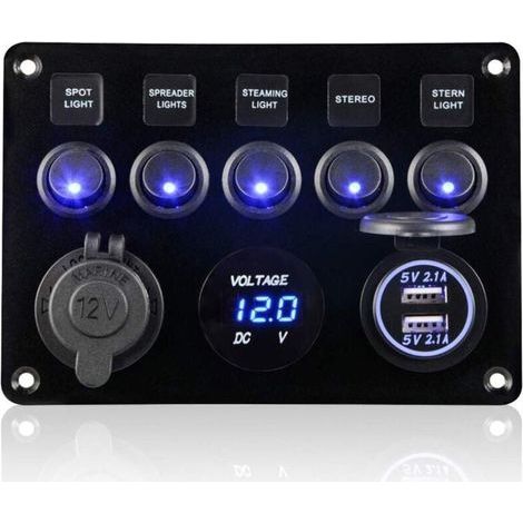 5 Gang Panneau de Interrupteur à Bascule 12V/24V Étanche IP65 Panneau de Commutateur avec Chargeur Double USB Voltmètre Numérique pour Voiture Bateau Camion RV Marine Camping-car (1/4)