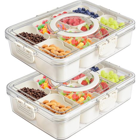 2 Pièces Conteneurs de Stockage de Nourriture,Snack Box,Plateau à Collation avec Couvercle et Poignée,Boite Rangement Frigo,pour Légumes,Bonbons,Fruits,Épices (1/5)