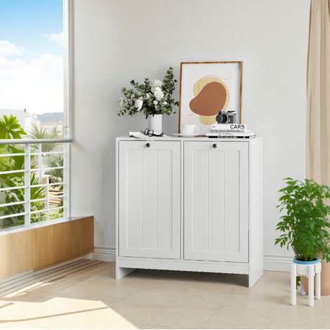Meuble de rangement pour linge avec 2 paniers amovibles, blanc, 66 x 33 x 68,1 cm OKMYHOME (1/5)