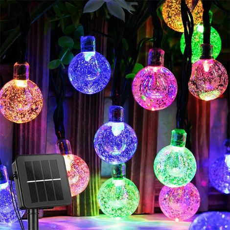 Guirlande lumineuse solaire multicolore de 5 m (20 LED) avec globes en cristal, étanche, idéale pour décorer votre jardin ou votre extérieur à Noël. (1/5)