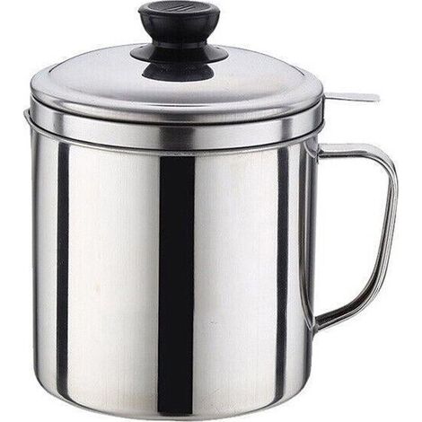 Casserole à filtre à huile en acier inoxydable de 1,8 L avec couvercle-passoire et séparateur de graisse pour la cuisine (1/5)