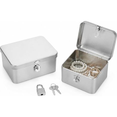 Boîte de Rangement Métal avec Serrure et Clé pour Bijoux Documents Coffret Verrouillable Vintage Organisateur Décoratif en Fer-blanc Maison Bureau (1/5)