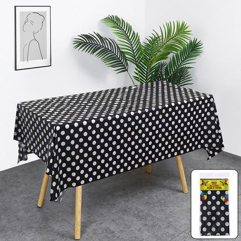 Toile De Table Jetable - En Polyéthylène - Rectangulaire 274x137 Cm - À Motifs Points Blancs Sur Fond Noir - 1 Pièce (1/5)