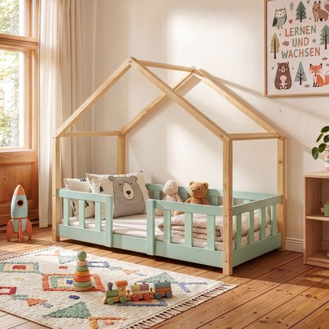 Kinderbett Treviolo 70x140 cm Mintgrün/Natur [en.casa] (1/5)