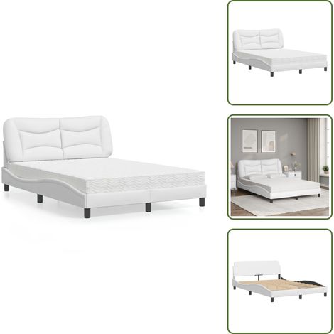 Bett mit Matratze Weiß 140x200 cm Kunstleder - Betten - Doppelbetten - Boxspringbett - Schlafzimmermöbel - Kunstleder Möbel (1/5)