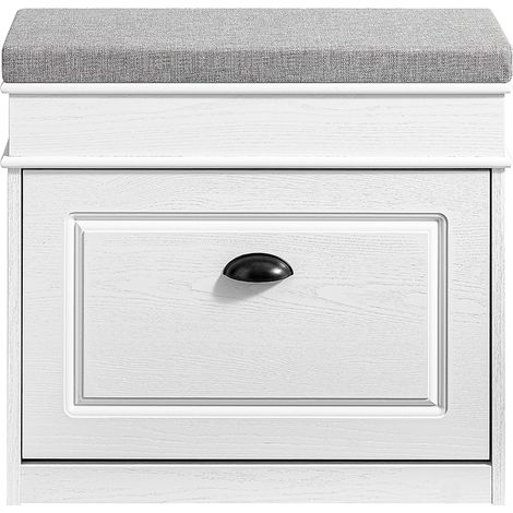 SoBuy Scarpiera Salvaspazio Slim con Seduta Panca Scarpiera da Ingresso Contenitore in Legno Mobile Ingresso per Scarpe, 61x24x51cm Effetto Legno Invecchiato Bianco FSR82-K-WG