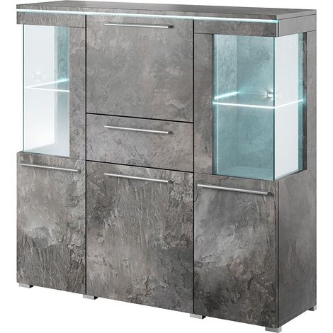 Buffet alto BOMBAY color gris efecto pizarra. Iluminación LED multicolor integrada. (1/3)