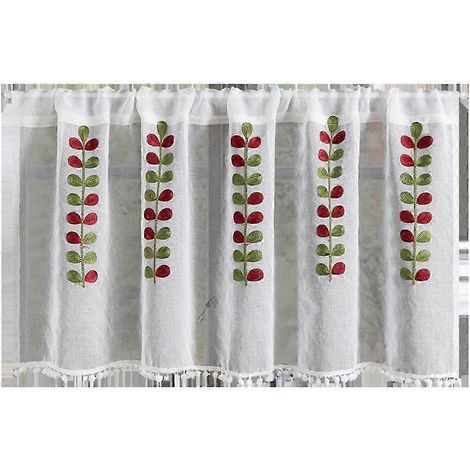 Rideaux brodés semi-transparents pour demi-fenêtre de cuisine - Design élégant filtrant la lumière pour la décoration intérieure (1/5)