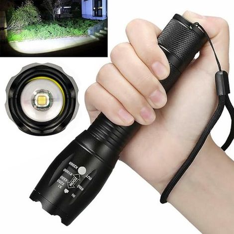 Lot de 2 lampes torches LED compactes et portables, avec mise au point réglable, pour une utilisation en extérieur et étanches. Couleur : noir. Fonctionne avec des piles AAA (non incluses). (1/5)