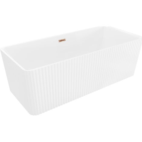 Mexen Nila freistehende, gerillte Badewanne 170 x 75 cm, weiß, Überlauf Roségold - 52841708000-60