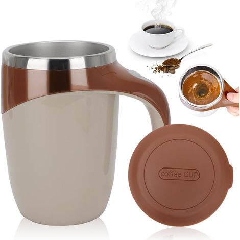Tazza automescolante pigra, tazza da caffè in acciaio inossidabile, tazza da caffè elettrica, tazza magica da caffè, 380 ml (marrone) (1/5)