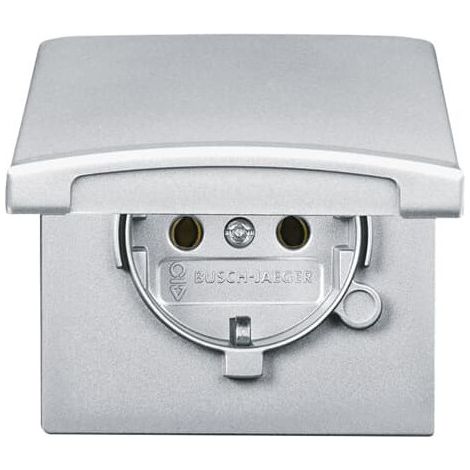 Busch-Jaeger Inserto per presa SCHUKO® con coperchio a cerniera argento alluminio - Allwetter 44® (IP44) (20 EUGK-33-101), 2CKA002064A0288
