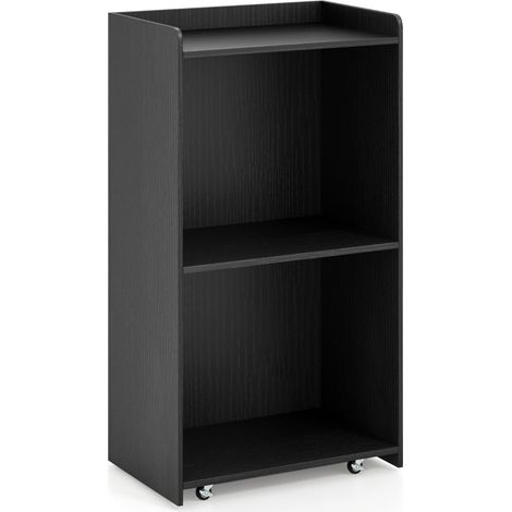 Pupitre roulant polyvalent 57,5 x 37 x 105 cm 2 étagères pratiques déplacements facilités en bois noir