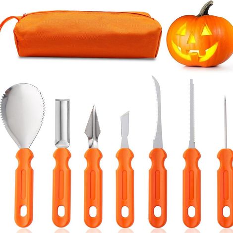 CSPARKV Halloween Pumpkin Carving Kit, 7Pcs Halloween Pumpkin Kit, Heavy Duty Stainless Steel DIY Pumpkin Carving Tools for Halloween Decoration (1/5)