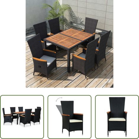 vidaXL Akazienholz Stühle - 7-tlg. Garten-Essgruppe Poly Rattan Akazienholz Schwarz (1/5)