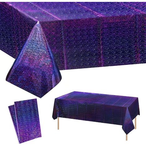 2Pcs Nappe Violet Anniversaire Jetables, Grand 137 274cm Nappe Rectangulaire, Foil Brillant Fête Décoration Couverture de Table pour Kpop Chat Fille Halloween Disco Papillons Vampires Espace Enfant (1/5)