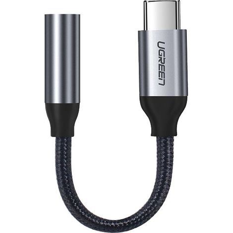 Adaptateur casque mini-jack 3,5 mm vers USB-C 10 cm - Gris (1/5)