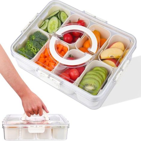 Plateau compartimenté transparent avec couvercle, boîte à goûter, récipient à charcuterie pour plateaux apéritifs portables, organisateur pour bonbons, fruits, noix, parfait (1/5)