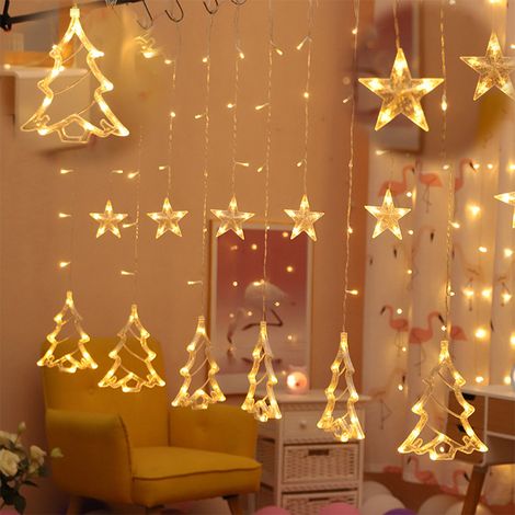 Guirlande lumineuse LED sapin de Noël, 138 LED, 8 modes, blanc chaud, étanche IP44, à suspendre aux fenêtres pour décorer intérieur et extérieur, pour fêtes ou murs. (1/5)