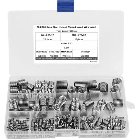 Kit de 200 inserts filetés de réparation, filets rapportés de protection – Assortiment en mesures impériales – Pour mécanique – 200 pièces (1/5)